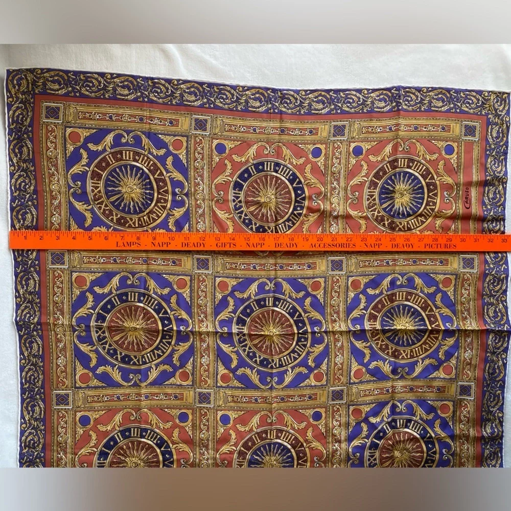 Vintage Caruso Printed Scarf 100% Seta Pura Purple Gold Graphic Print Old Money‎